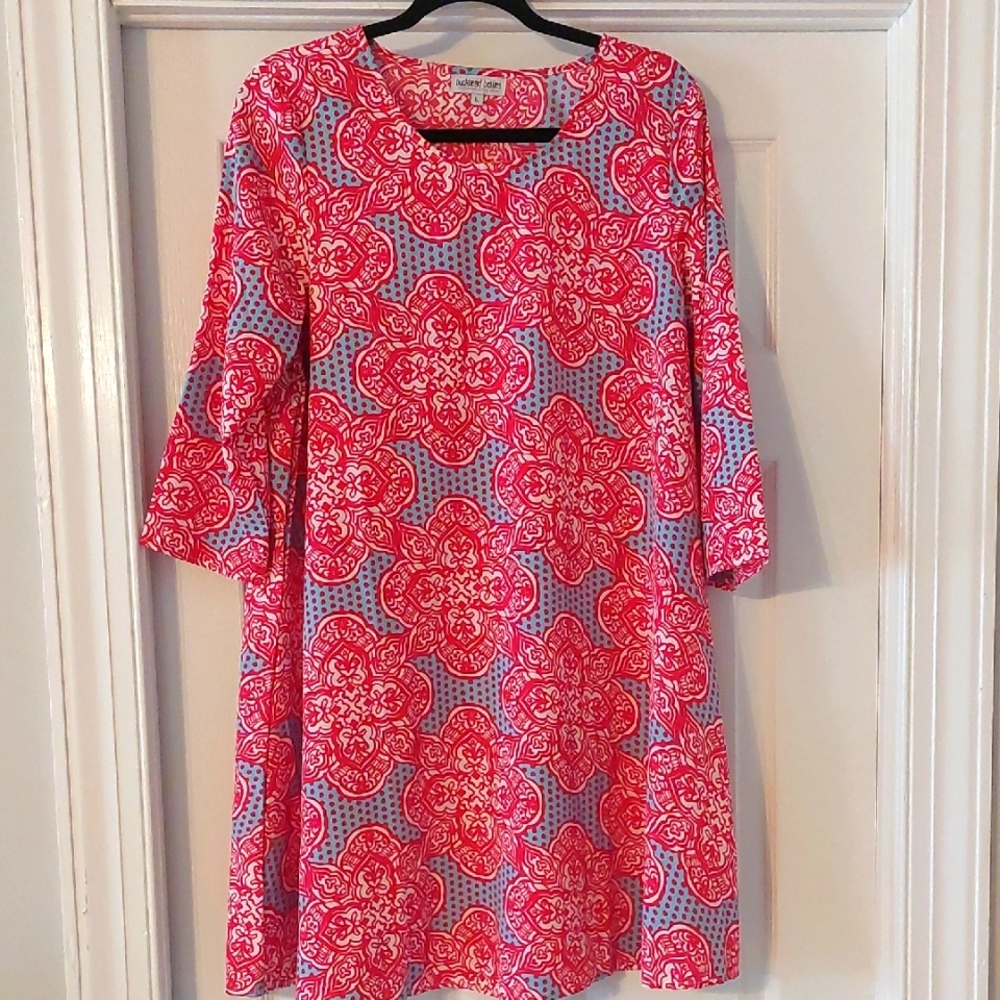 Buckhead Betties Floral Hot Pink and Blue Dress, Large